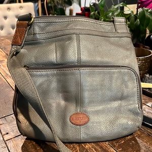 Fossil leather gray crossbody bag
